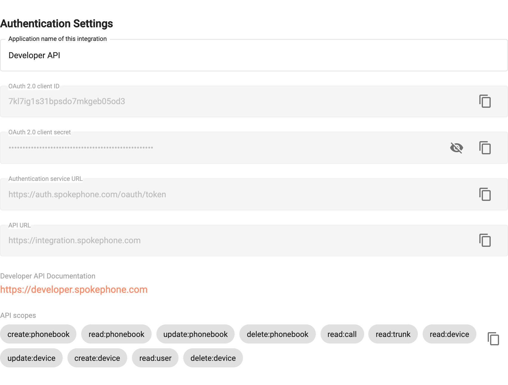 Developer API Screenshot