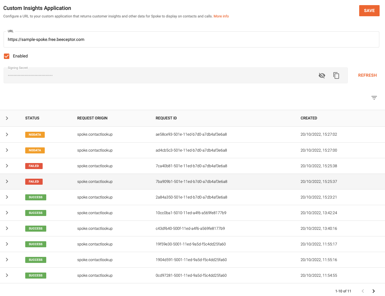 Developer API Screenshot